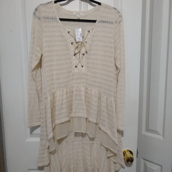 NWT Maurices Plus Size 0X Boho Pullover High-Low Ivory/Cream Linen Tunic/Blouse - Picture 5 of 8